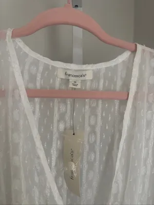 Francesca's Sheer Boho White Lace Wrap Kimono Beach Cover Up Tassels Size M NWT thumbnail 5