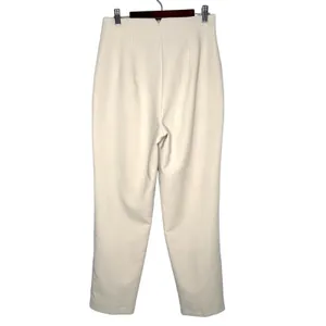 Zara Medium High Waisted Pleated Straight Leg Pants Cream Minimalist Cropped thumbnail 8