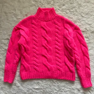 Anthropologie Sweater Mock Neck Cable-Knit Long Sleeve Neon Pink XXS thumbnail 3