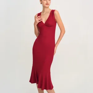 Rihoas Red V Neck A-Line Midi Dress thumbnail 2