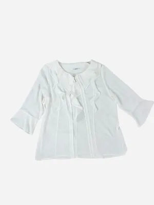 Classic Office Attire Women’s White Ruffle-Front Blouse thumbnail 4