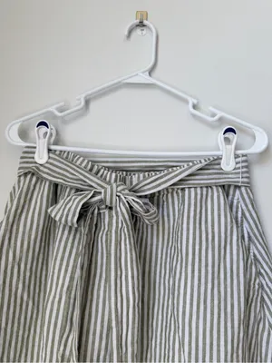 Talbots Linen Green and White Midi A-Line Skirt with Tie Front Size Medium thumbnail 4