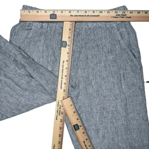 Tahari 100% Linen Wide Leg Crop Pants Small Gauzy Textured Pull On Pockets‎ Gray thumbnail 6
