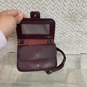 Vintage Burgundy‎ Genuine Leather Mini Crossbody Belt Bag Classic Minimalist thumbnail 5