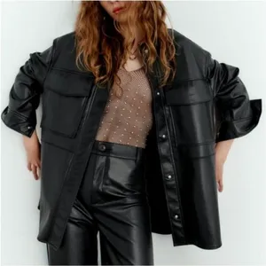 Zara Faux Leather Overshirt, Shacket In Black Size M thumbnail 3