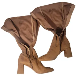 Nordstrom Rack Women's Tan Suede Block‎ Heel Knee High Boots Size 10M thumbnail 4