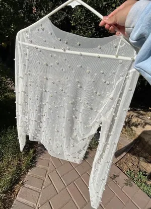 Mesh Pearl Top White Size L thumbnail 1