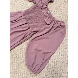 Joyfolie Boho Odette Dress Mauve High Low Maxi Smocked Ruffle Off Shoulder L thumbnail 8
