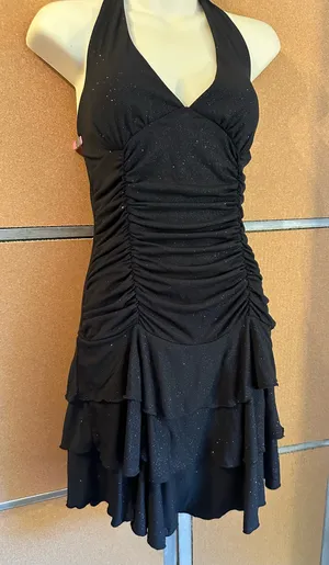 La Belle Vintage Y2K Black Glitter Ruched Halter Tiered Dress Medium Homecoming thumbnail 6