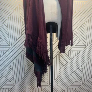 CAbi Port Wine‎ Fringe Wrap Cardigan Sweater thumbnail 6