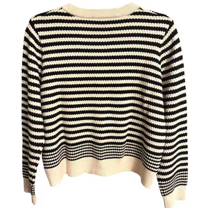 Adrianna Papell Wool blend cream black striped pointelle cardigan Size M thumbnail 3