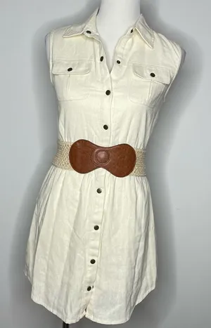 A'Gaci- Cream Button Up Dress w/Belt thumbnail 1