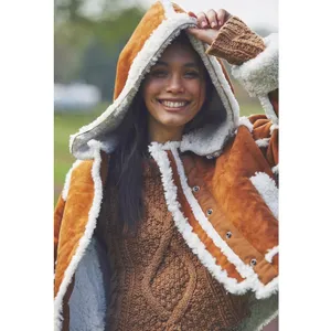 Free People Western Bohemian Vegan Suede Exchange Shearling Jacket Coat Small thumbnail 4