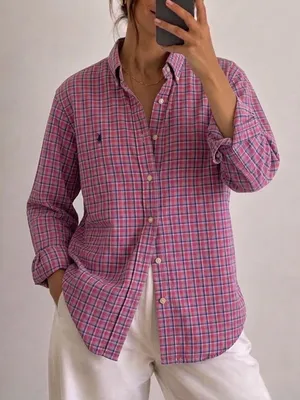 Ralph Lauren Oversized Button Down Shirt Size Medium Plaid Navy Women’s thumbnail 1
