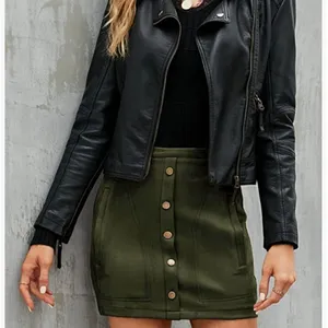 Naggoo Women's Size‎ Medium High Waist Mini Skirt Army Green Faux Suede Button thumbnail 13