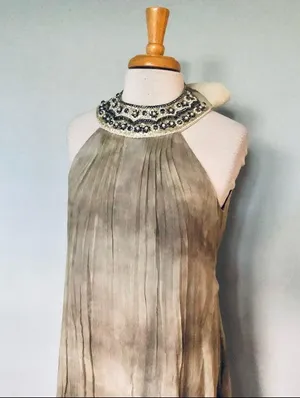 Alice + Olivia Gray Tan Silk Tie Dye Party Cocktail Dress Size S thumbnail 2