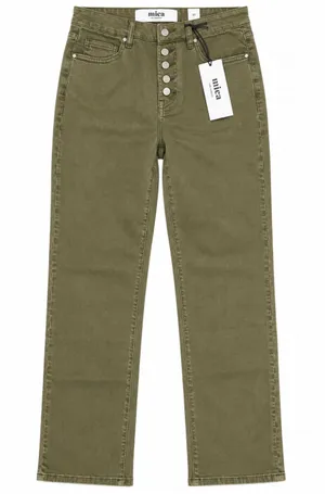 Mica Denim Olive Green High Rise Button Fly Straight Leg Jeans Size 27 NWT thumbnail 1