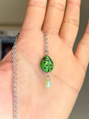 Handmade fairy cute whimsy ladybug necklace💚🐞 thumbnail 3