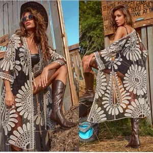 Siren Lily Boho Embroidered Sheer Mesh Kimono Floral Festival thumbnail 2