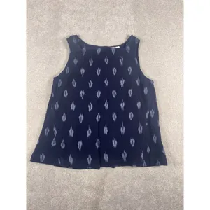 EILEEN FISHER Midnight Blue Cotton‎ Ikat Petal Sleeveless Shell Tank Top small thumbnail 3