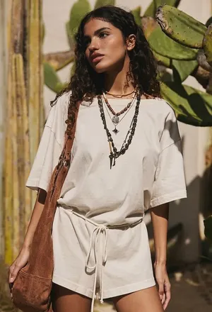 Free People Free Est Monet Romper Size XS White Relaxed Oversized T Shirt Boho thumbnail 1