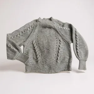American‎ Eagle Sweater Cable Knit Grey Mock Neck Balloon Sleeve Womens S Boho thumbnail 7
