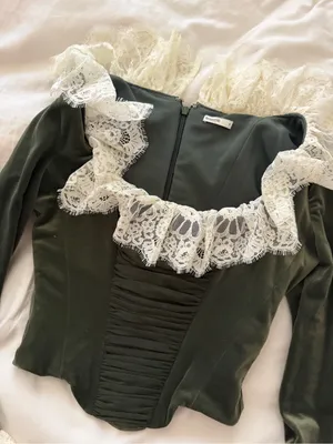 HOUSE OF CB JACINDA Forest Green Velvet Lace Trimmed Corset Top thumbnail 7