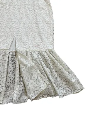 Michael Costello Revolve Cream Lace Midi Dress Puff Sleeve Ruffle Hem Feminine thumbnail 8