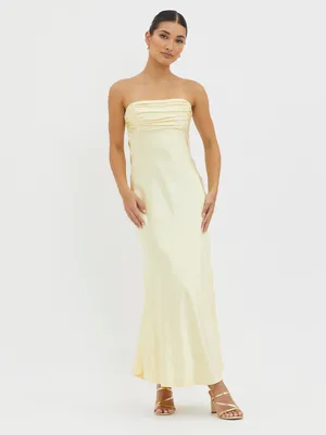 $115 NWT Selfie Leslie Moon Song Strapless Laced Back Dress Butter Yellow M thumbnail 8