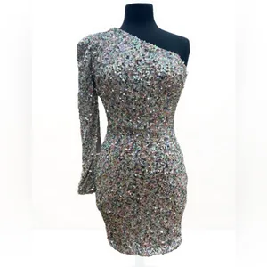 For Love & Lemons Rainbow‎ Sequin One Shoulder Bodycon Mini Dress Size S NWT thumbnail 2
