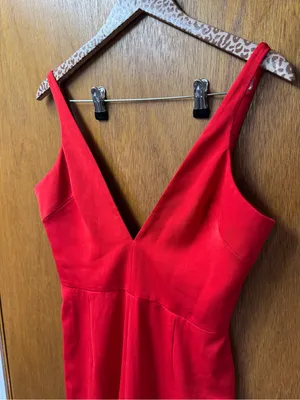 House of CB Leilah Sleeveless Plunge Jumpsuit Wide Leg Red Medium Glam Romantic thumbnail 8