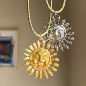 Handmade gold tone stainless steel sun boho retro vintage style necklace☀️ thumbnail 8