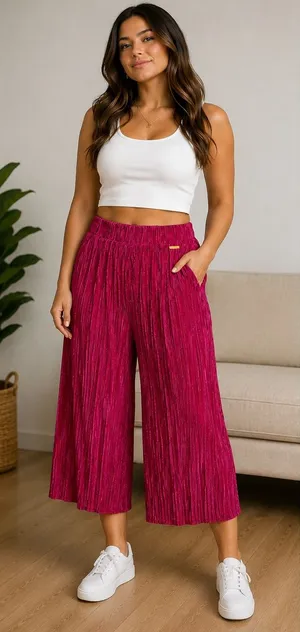 Marc New York Andrew Marc Magenta Pink Pleated Wide Leg Culotte Pants Womens M thumbnail 1