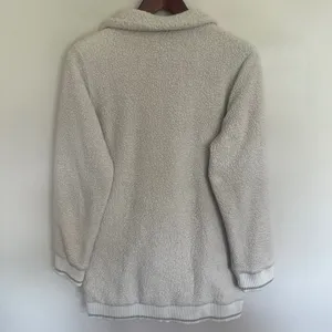 Athleta Tugga Coat Womens Medium Cream Sherpa‎ Fleece Full Zip Jacket Long thumbnail 10