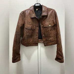 MNG Mango Faux Suede Snakeskin Printed Cropped Jacket Large thumbnail 3