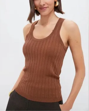 Tuckernuck Ari Knit Tank Top Bronze Brown Metallic Viscose Poly Nylon Medium thumbnail 1