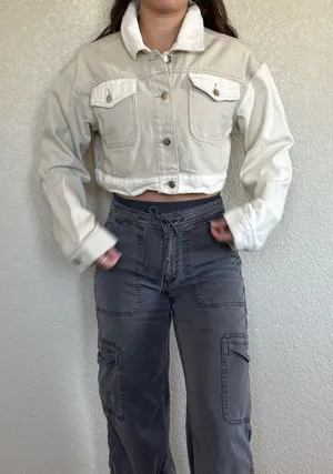 Cropped cream denim jacket White Size M thumbnail 1