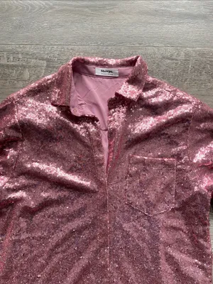 Showpo Pink Sequin Shirt Dress Womens Sz 6 Button-Up thumbnail 2