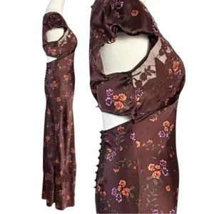 Free People Dainty Lace Retro 90s Butterfly Babe Maxi Dress Brown Combo Medium thumbnail 8