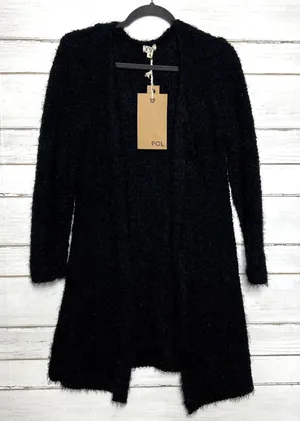 POL Black Long Cardigan Duster Small Eyelash Knit Open Front Sweater thumbnail 1