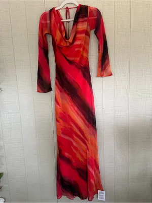 NWT ASOS Design Red Marble Printed Cowl-Neck Maxi Dress Size 0 thumbnail 3
