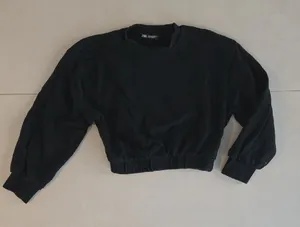 Zara Black Ribbed Cropped Sweater Size S thumbnail 1