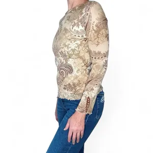 Vintage Y2K Tan Beige Paisley Long Sleeve Shirt thumbnail 2