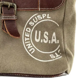 Myra Bag Sage Green Canvas and Brown Leather Messenger Tote Crossbody Bag thumbnail 4