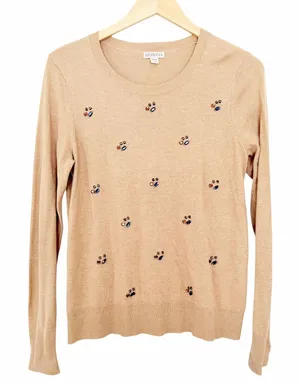 Merona Tan Beaded Sweater Sz M thumbnail 1