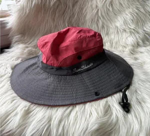 Sun Shade Wide Brim Outdoor Hat - Red and Gray thumbnail 1