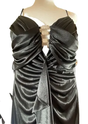 Sexy Ruched Hourglass‎ Black Dress Rhinestones 5/6 Formal Prom Evening Gown thumbnail 1