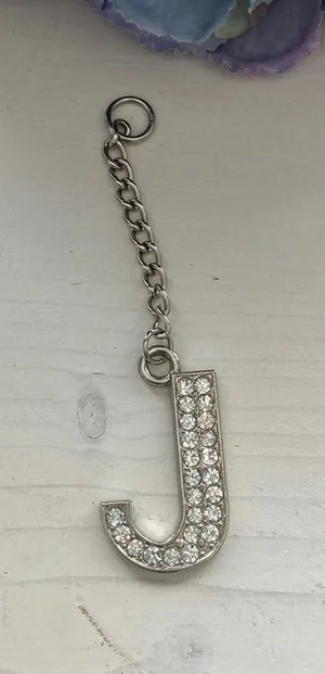 Initial J Rhinestone Silver Charm Pendant Letter Alphabet‎ Jewelry thumbnail 1
