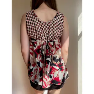 Floral Patterned Sleeveless Tank Tie Back Red Size M thumbnail 2