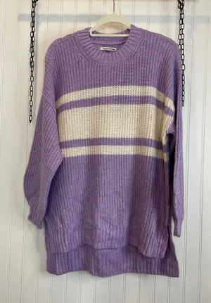 NWOT American Eagle Sweater Purple Cream Colorblock Crew Neck Pullover Size S thumbnail 1